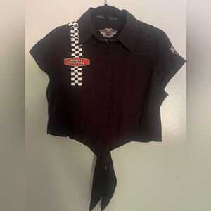Harley Davidson Tie up cropped button down racing check shirt